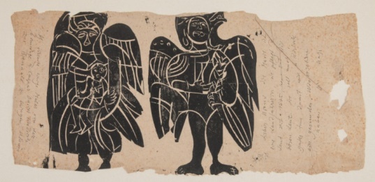 HAP Grieshaber Engel, 1971, Holzschnitt auf Chinapapier, 29,0x61,0 cm, Besitz: Museum Atelier Niemeyer-Holstein